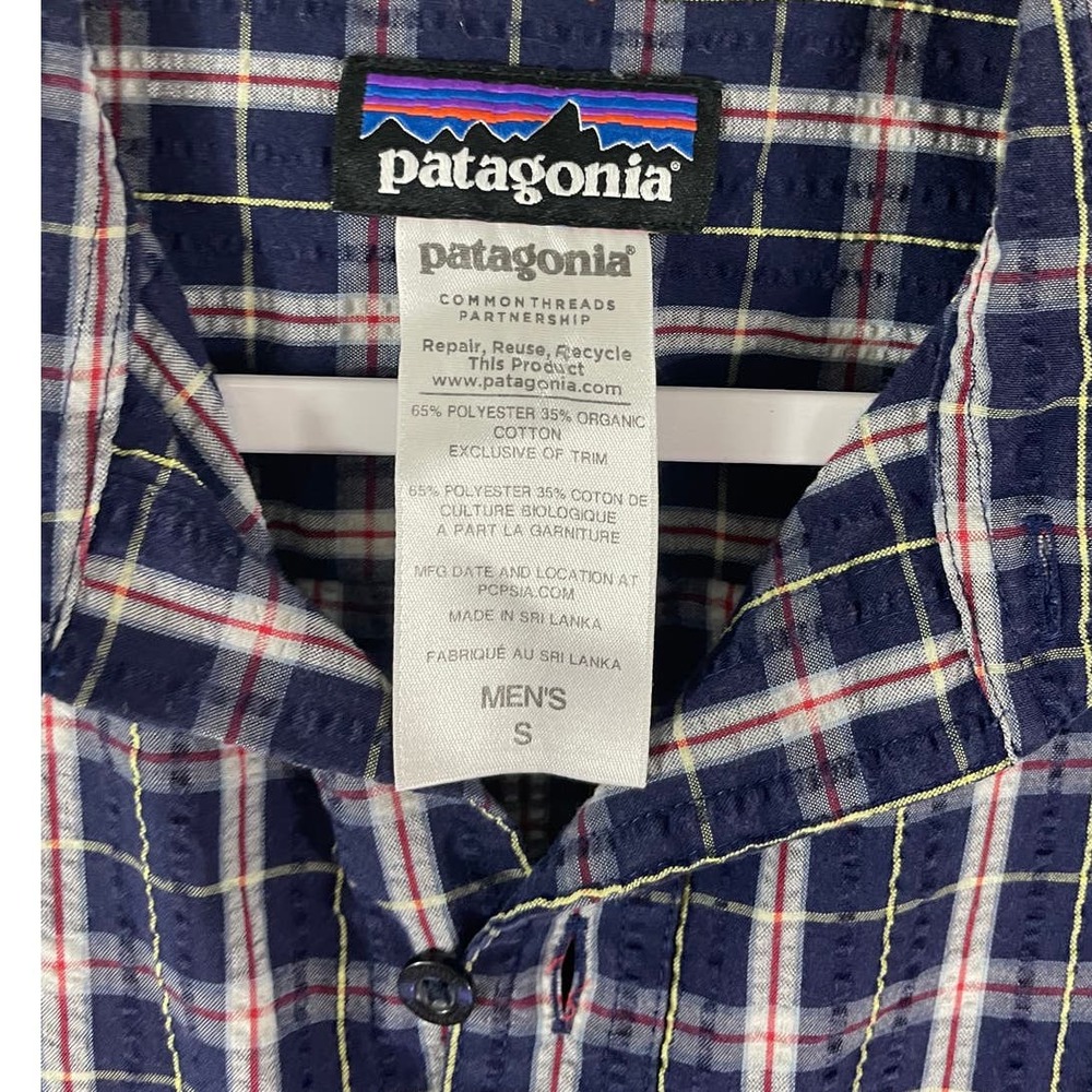 Patagonia Button up Shirt Men's Small Short Sleeve Blue Red Yellow Plaid - Picture 4 of 5